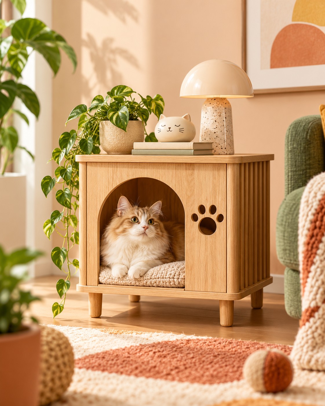 Stylish pet furniture in a warm colorful home